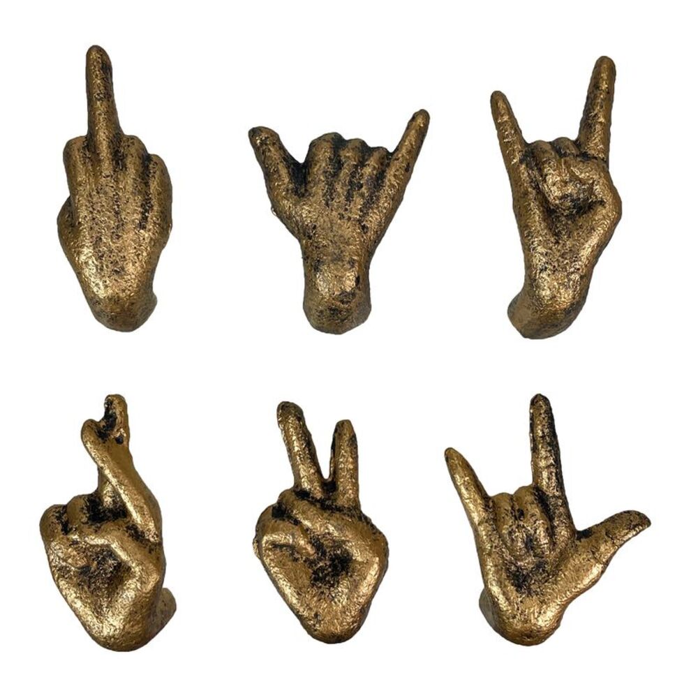 Set of 6 Antique Gold Cast Iron Hand Cabinet Knobs SLA Drawer Pulls
